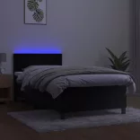 fekete bársony rugós és LED-es ágy matraccal 80 x 200 cm