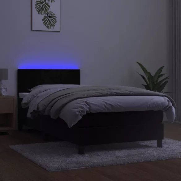 fekete bársony rugós és LED-es ágy matraccal 80 x 200 cm