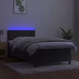 sötétszürke bársony rugós és LED-es ágy matraccal 90x190 cm