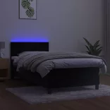 fekete bársony rugós és LED-es ágy matraccal 90x190 cm