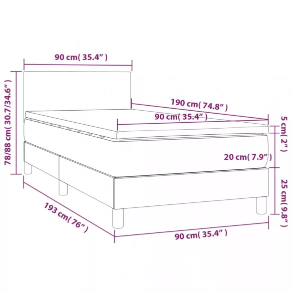 fekete bársony rugós és LED-es ágy matraccal 90x190 cm