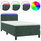 sötétzöld bársony rugós és LED-es ágy matraccal 90x190 cm