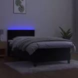 fekete bársony rugós és LED-es ágy matraccal 90x200 cm