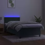 sötétzöld bársony rugós és LED-es ágy matraccal 90x200 cm