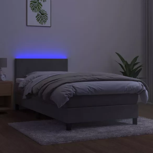 világosszürke bársony rugós és LED-es ágy matraccal 100x200 cm