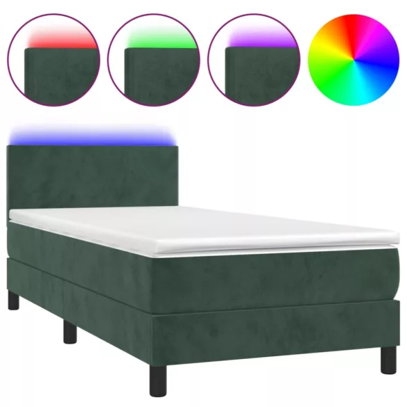 sötétzöld bársony rugós és LED-es ágy matraccal 100x200 cm