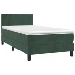 sötétzöld bársony rugós és LED-es ágy matraccal 100x200 cm
