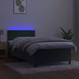 sötétzöld bársony rugós és LED-es ágy matraccal 100x200 cm