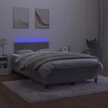 világosszürke bársony rugós és LED-es ágy matraccal 120x200 cm
