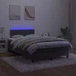 fekete bársony rugós és LED-es ágy matraccal 120x200 cm