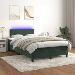   sötétzöld bársony rugós és LED-es ágy matraccal 120x200 cm