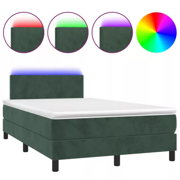 sötétzöld bársony rugós és LED-es ágy matraccal 120x200 cm