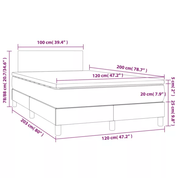 sötétzöld bársony rugós és LED-es ágy matraccal 120x200 cm