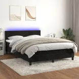 fekete bársony rugós és LED-es ágy matraccal 140x190 cm
