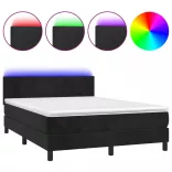 fekete bársony rugós és LED-es ágy matraccal 140x190 cm
