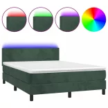 sötétzöld bársony rugós és LED-es ágy matraccal 140x190 cm