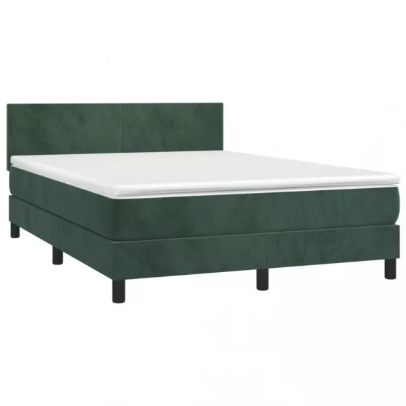 sötétzöld bársony rugós és LED-es ágy matraccal 140x190 cm