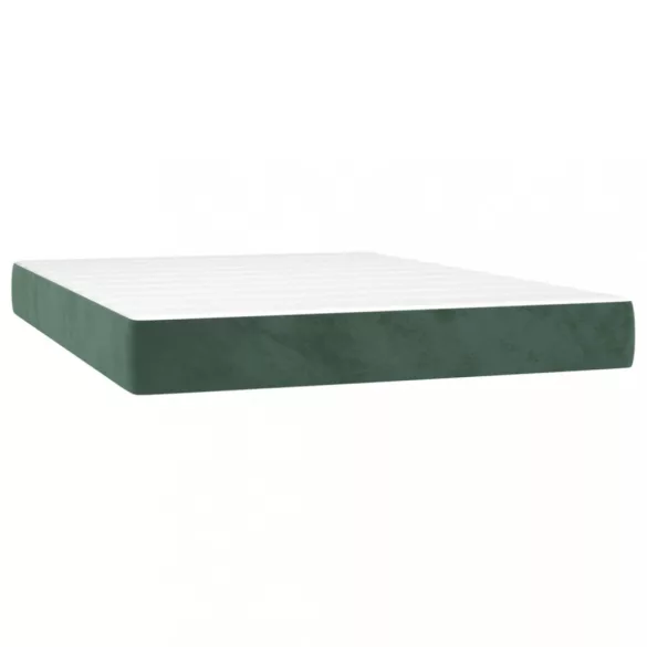 sötétzöld bársony rugós és LED-es ágy matraccal 140x190 cm