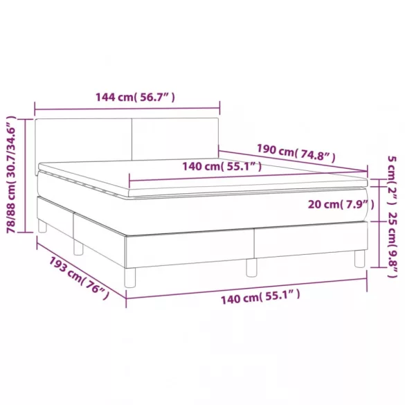 sötétzöld bársony rugós és LED-es ágy matraccal 140x190 cm