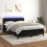 fekete bársony rugós és LED-es ágy matraccal 140x200 cm