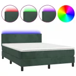 sötétzöld bársony rugós és LED-es ágy matraccal 140x200 cm