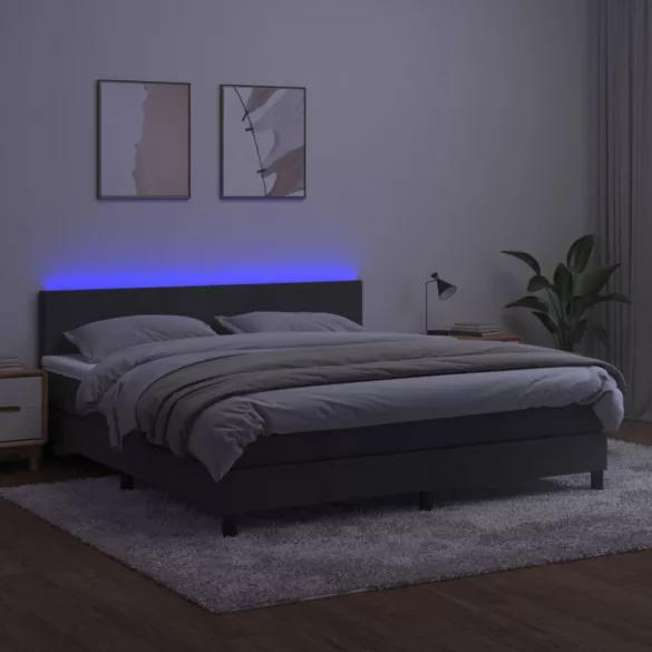 sötétszürke bársony rugós és LED-es ágy matraccal 160x200 cm