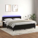 fekete bársony rugós és LED-es ágy matraccal 160x200 cm