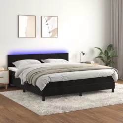 fekete bársony rugós és LED-es ágy matraccal 160x200 cm