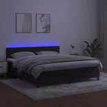 fekete bársony rugós és LED-es ágy matraccal 160x200 cm