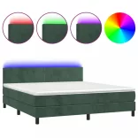 sötétzöld bársony rugós és LED-es ágy matraccal 160x200 cm