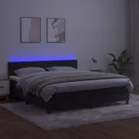 fekete bársony rugós és LED-es ágy matraccal 180x200 cm