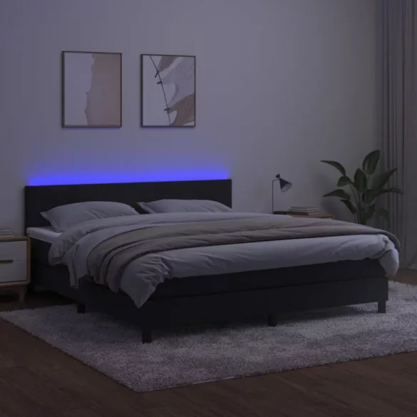 fekete bársony rugós és LED-es ágy matraccal 180x200 cm