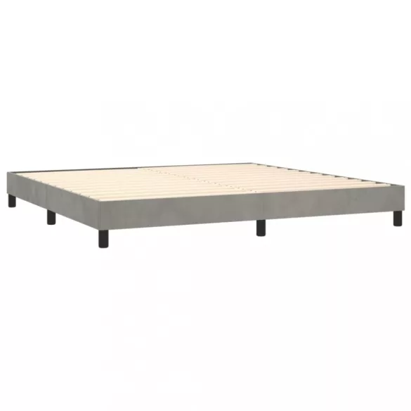 világosszürke bársony rugós és LED-es ágy matraccal 200x200 cm