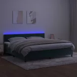 sötétzöld bársony rugós és LED-es ágy matraccal 200x200 cm