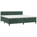 sötétzöld bársony rugós és LED-es ágy matraccal 200x200 cm