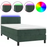 sötétzöld bársony rugós és LED-es ágy matraccal 80 x 200 cm