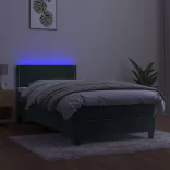 sötétzöld bársony rugós és LED-es ágy matraccal 80 x 200 cm