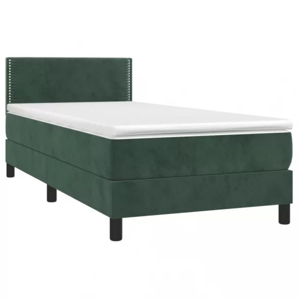 sötétzöld bársony rugós és LED-es ágy matraccal 80 x 200 cm
