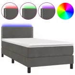 sötétszürke bársony rugós és LED-es ágy matraccal 90x190 cm