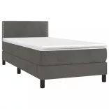 sötétszürke bársony rugós és LED-es ágy matraccal 90x200 cm