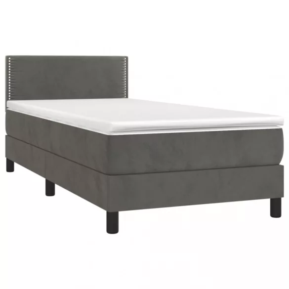 sötétszürke bársony rugós és LED-es ágy matraccal 90x200 cm