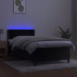 fekete bársony rugós és LED-es ágy matraccal 100x200 cm