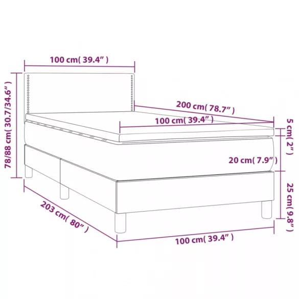 fekete bársony rugós és LED-es ágy matraccal 100x200 cm