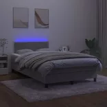 világosszürke bársony rugós és LED-es ágy matraccal 120x200 cm