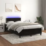 fekete bársony rugós és LED-es ágy matraccal 120x200 cm