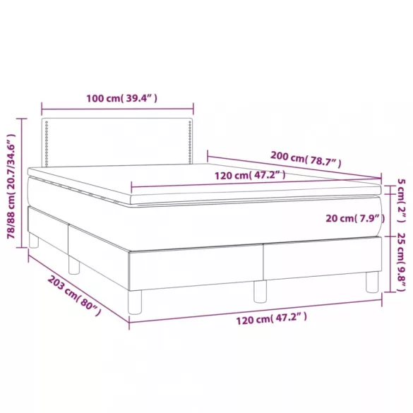 fekete bársony rugós és LED-es ágy matraccal 120x200 cm