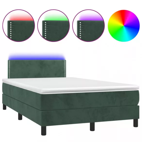 sötétzöld bársony rugós és LED-es ágy matraccal 120x200 cm