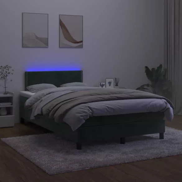 sötétzöld bársony rugós és LED-es ágy matraccal 120x200 cm