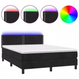 fekete bársony rugós és LED-es ágy matraccal 140x190 cm