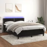 fekete bársony rugós és LED-es ágy matraccal 140x200 cm
